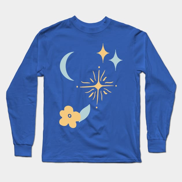 Stars and Moon Minimalist Abstract Long Sleeve T-Shirt by Gingezel